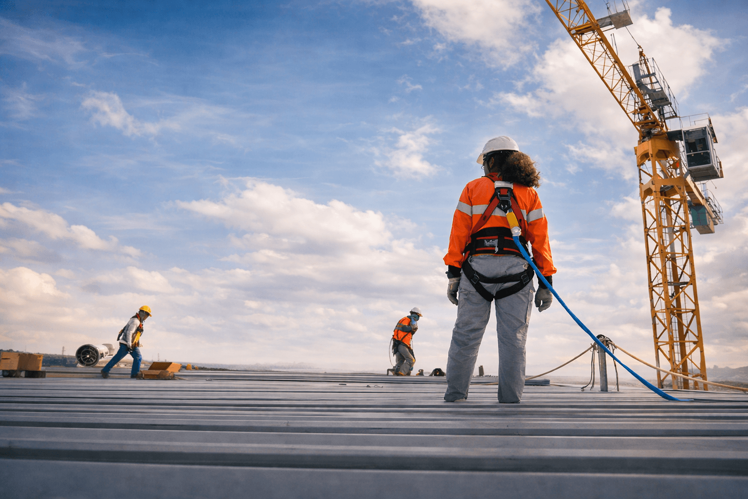 Ehitusplats töötajaga kaitsevarustuses – tööohutuse juhtimine